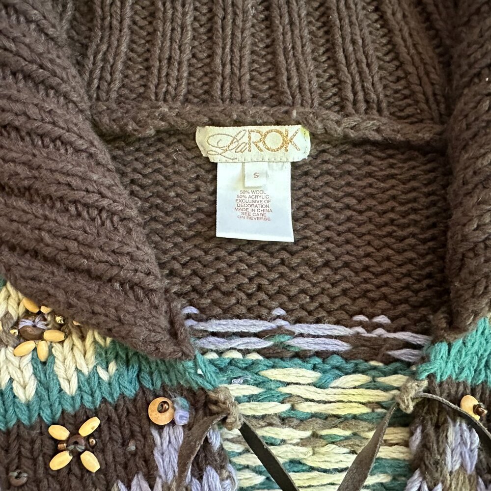 LaROK Woodsman Beaded Lace Up Reindeer Wool Sweater aso Jessica Simpson S - Picture 6 of 16